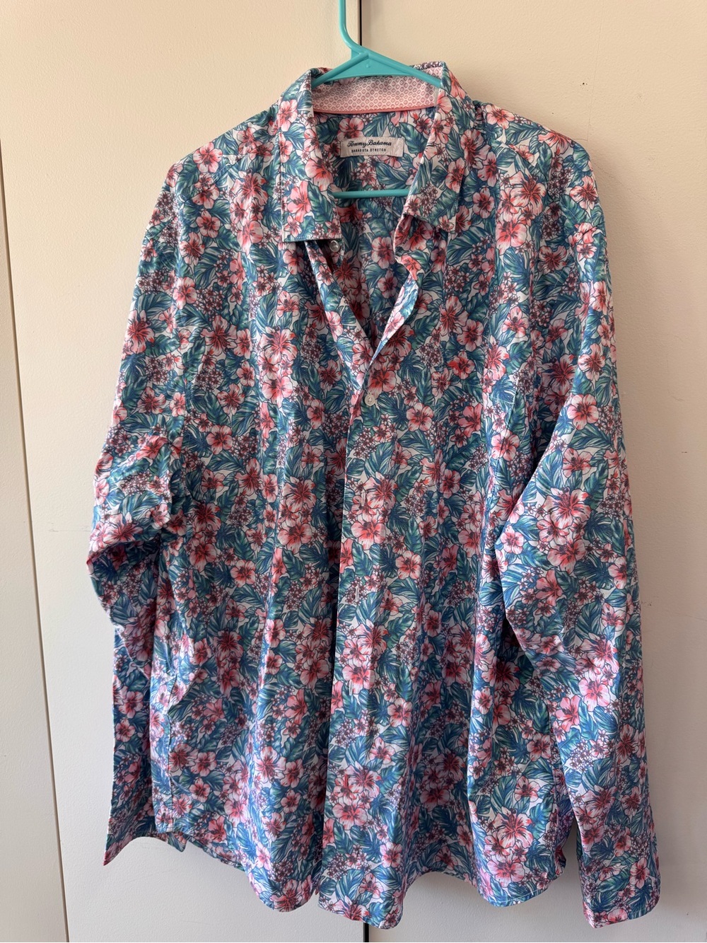 Tommy Bahama Teal and Pink Floral Button-Down Shirt